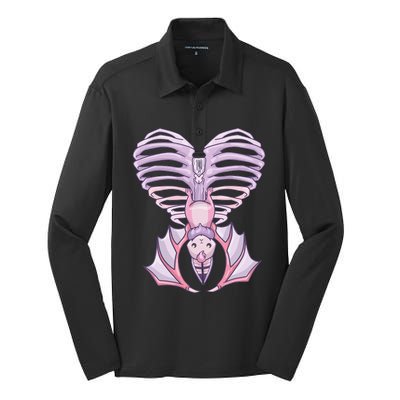 Nu Goth Aesthetic Cute Pastel Goth Bat Ribcage Silk Touch Performance Long Sleeve Polo