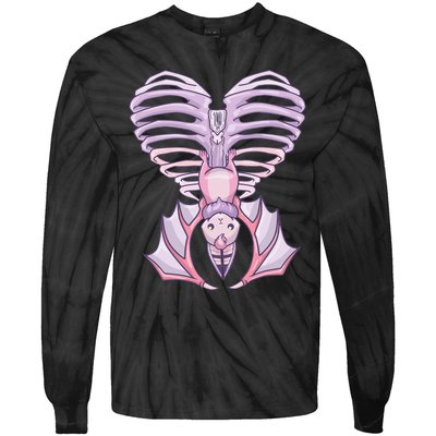 Nu Goth Aesthetic Cute Pastel Goth Bat Ribcage Tie-Dye Long Sleeve Shirt