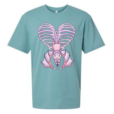 Nu Goth Aesthetic Cute Pastel Goth Bat Ribcage Sueded Cloud Jersey T-Shirt