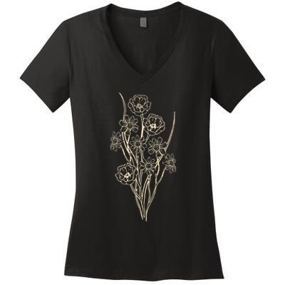 Naturalist Graphic Botanical Plant Boho Flower Wildflower Women's V-Neck T-Shirt