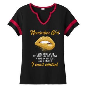 November Girl Birthday Gift Ladies Halftime Notch Neck Tee