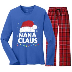 Nana Grandma Claus Christmas Lights Matching Family Pajama Meaningful Gift Women's Long Sleeve Flannel Pajama Set 