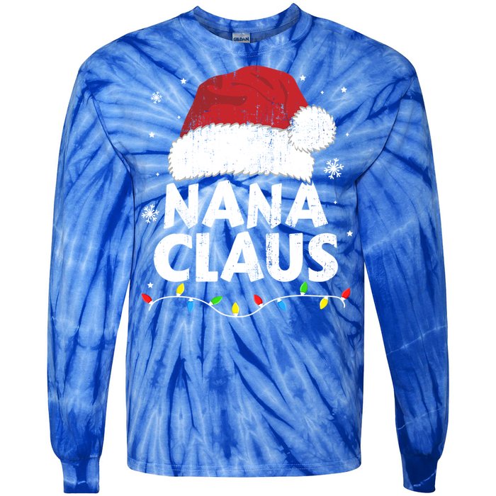 Nana Grandma Claus Christmas Lights Matching Family Pajama Meaningful Gift Tie-Dye Long Sleeve Shirt