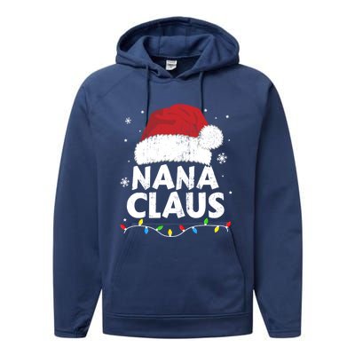 Nana Grandma Claus Christmas Lights Matching Family Pajama Meaningful Gift Performance Fleece Hoodie