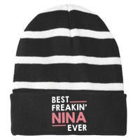 Nina Grandma Cute Best Freakin Nina Ever Striped Beanie with Solid Band