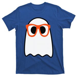 Nerdy Ghost Cute Orange Glasses Halloween Hipster Funny T-Shirt