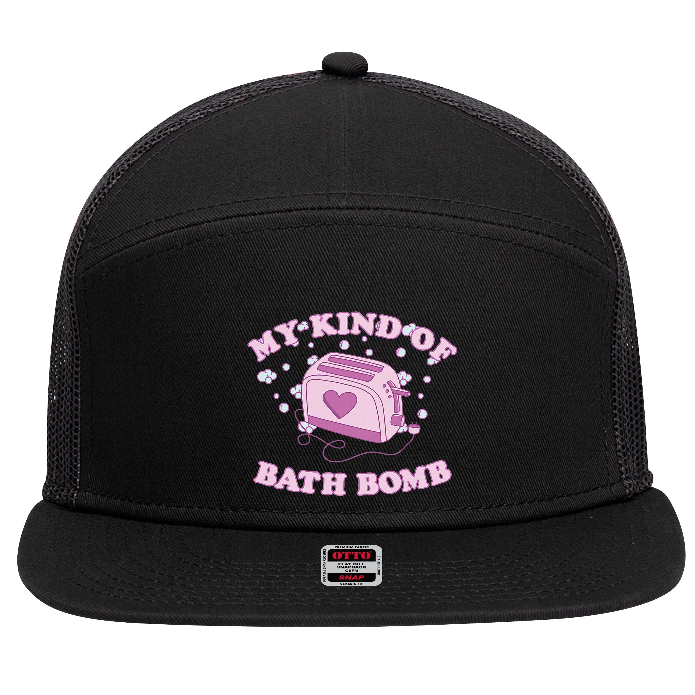 Nu Goth Dark Humour Goth Aesthetic My Kind Of Bath Bomb 7 Panel Mesh Trucker Snapback Hat