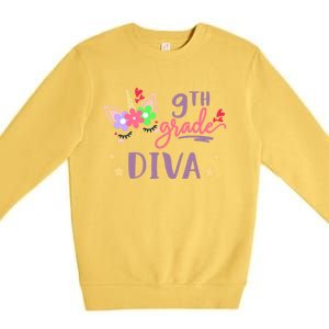 Nineth Grade Diva First Day Of School Unicorn Magical Gift Premium Crewneck Sweatshirt