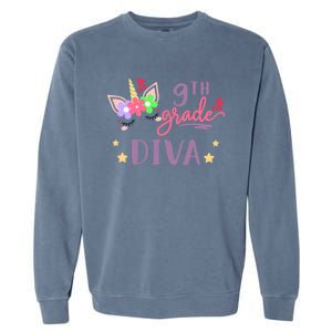 Nineth Grade Diva First Day Of School Unicorn Magical Gift Garment-Dyed Sweatshirt