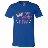 Nineth Grade Diva First Day Of School Unicorn Magical Gift V-Neck T-Shirt