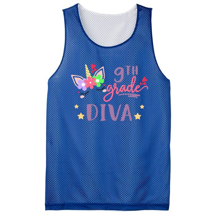 Nineth Grade Diva First Day Of School Unicorn Magical Gift Mesh Reversible Basketball Jersey Tank