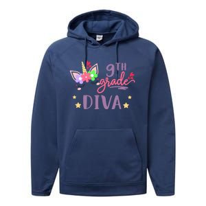 Nineth Grade Diva First Day Of School Unicorn Magical Gift Performance Fleece Hoodie