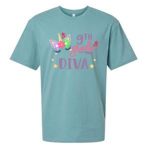 Nineth Grade Diva First Day Of School Unicorn Magical Gift Sueded Cloud Jersey T-Shirt