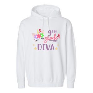 Nineth Grade Diva First Day Of School Unicorn Magical Gift Garment-Dyed Fleece Hoodie