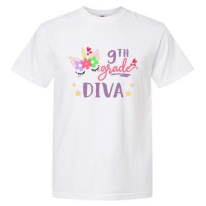 Nineth Grade Diva First Day Of School Unicorn Magical Gift Garment-Dyed Heavyweight T-Shirt