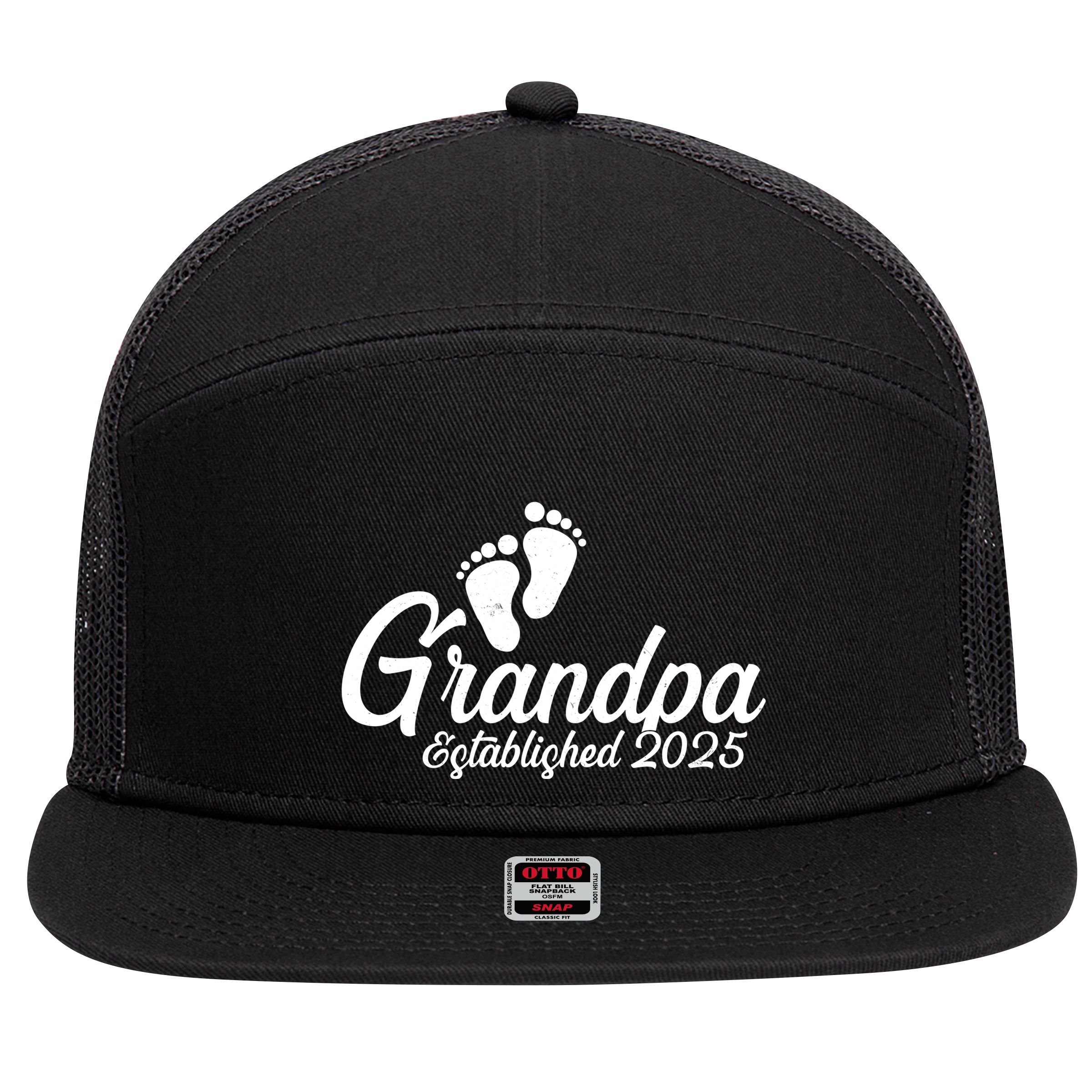 New Grandpa Established 2025 Family 7 Panel Mesh Trucker Snapback Hat