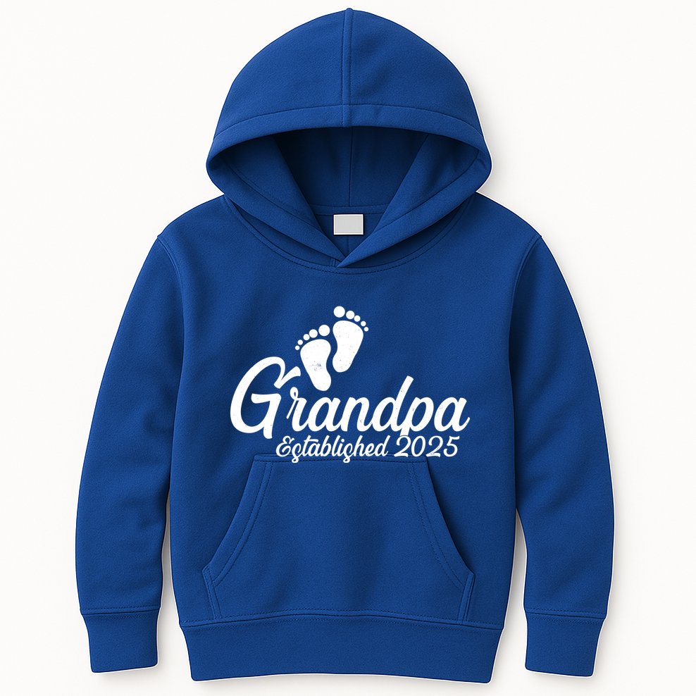 New Grandpa Established 2025 Family Kids Hoodie