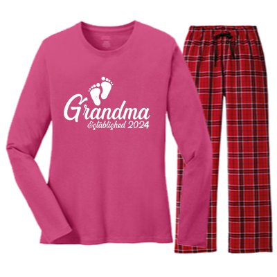 New Grandma Established 2024 Family Women's Long Sleeve Flannel Pajama Set 