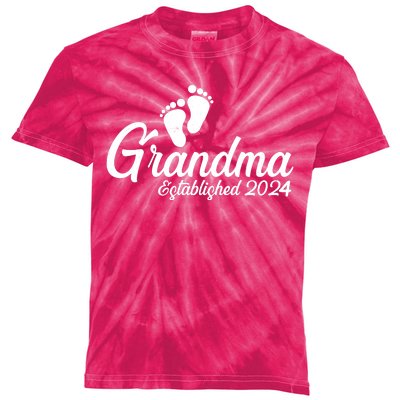 New Grandma Established 2024 Family Kids Tie-Dye T-Shirt