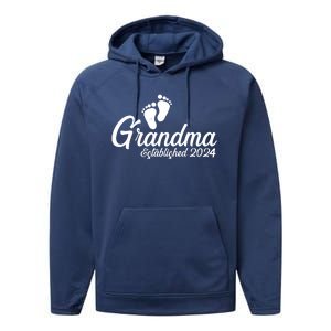 New Grandma Established 2024 Family Performance Fleece Hoodie