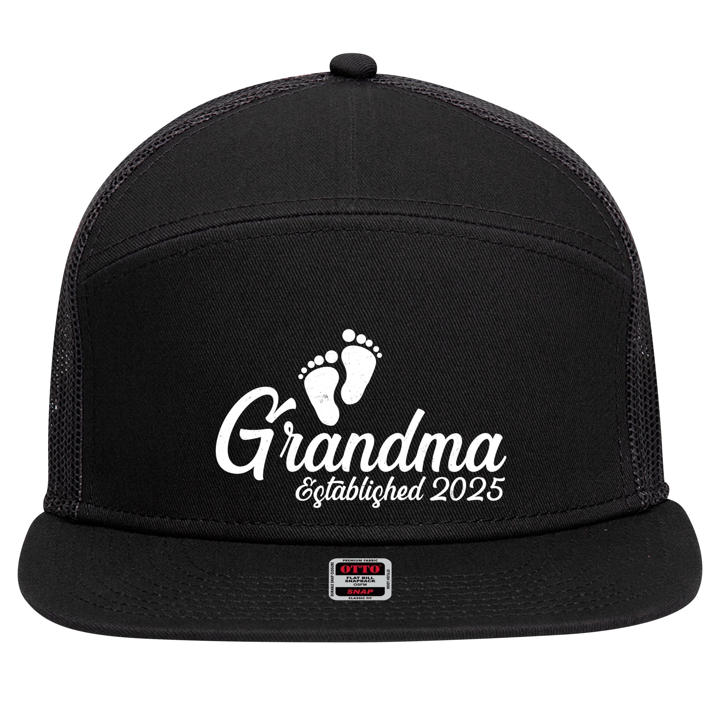 New Grandma Established 2025 Family 7 Panel Mesh Trucker Snapback Hat