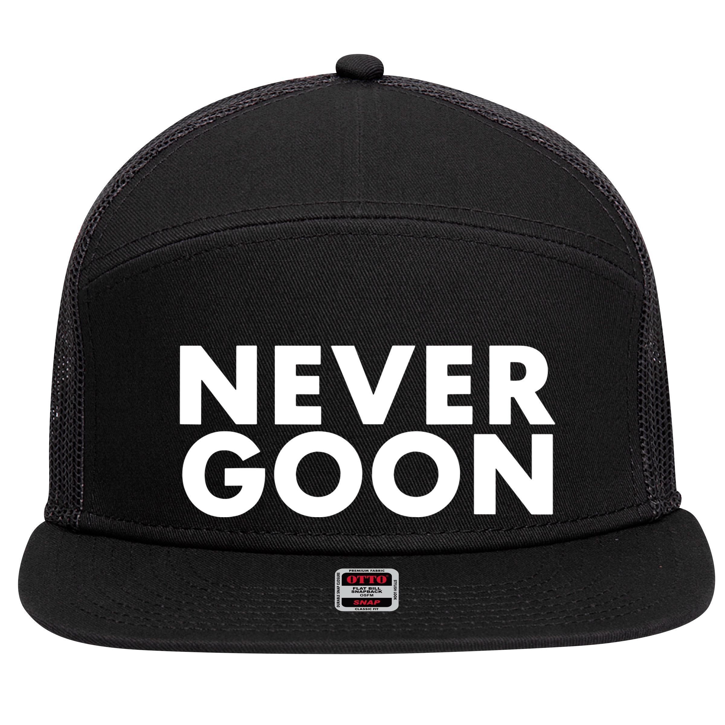 Never Goon Funny Gym Meme Never Goon 7 Panel Mesh Trucker Snapback Hat