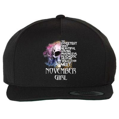 November Girl Funny Birthday Skull Woman Wool Snapback Cap