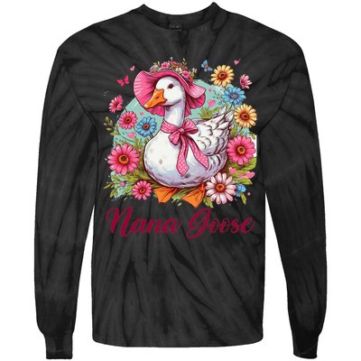 Nana Goose Grandma Mimi Silly Goose Coquette Mothers Day Tie-Dye Long Sleeve Shirt