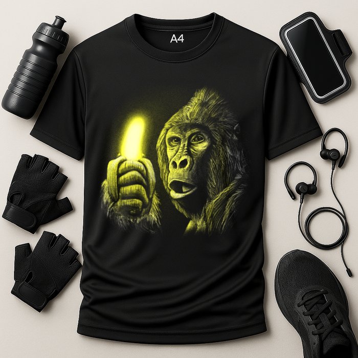 Neon Gorilla Holding Banana Cooling Performance Crew T-Shirt