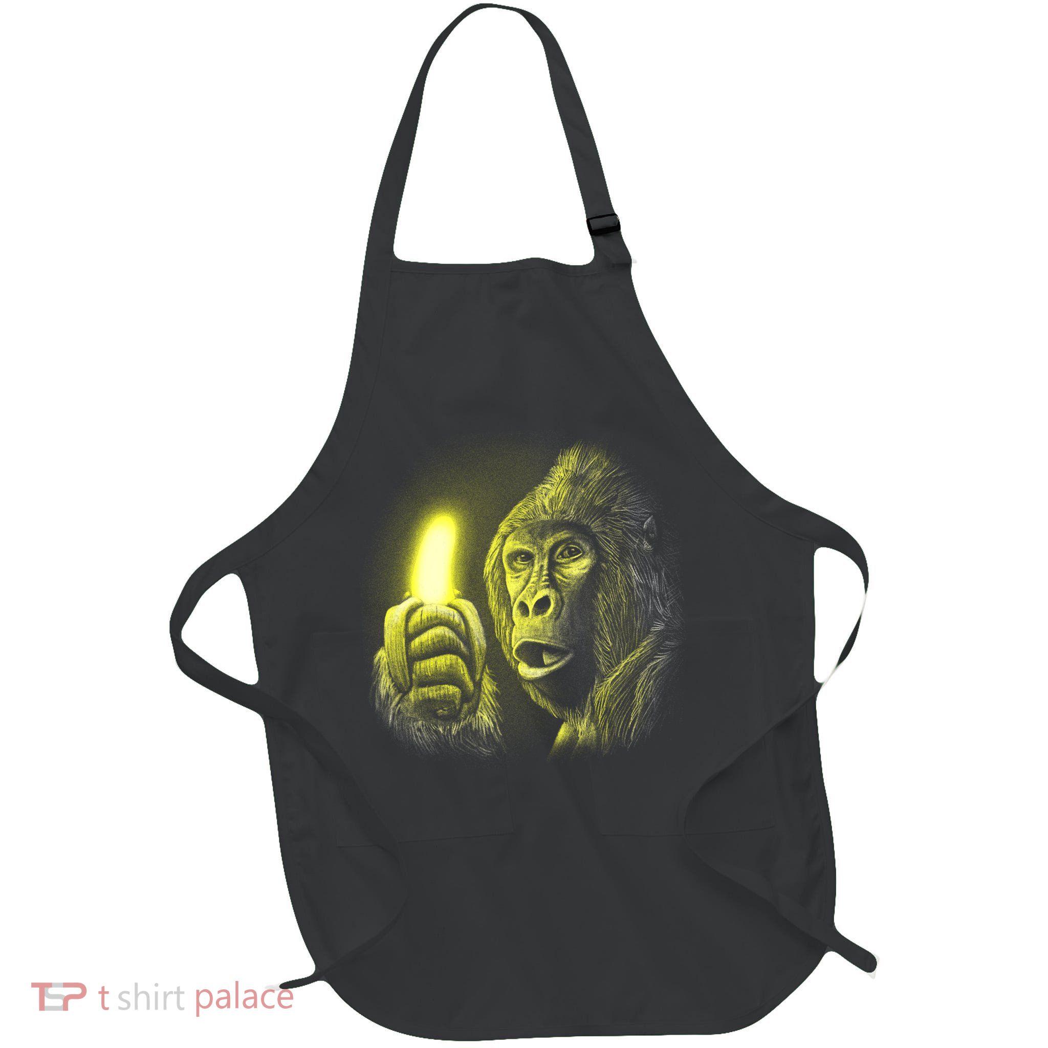 Neon Gorilla Holding Banana Full-Length Apron With Pockets