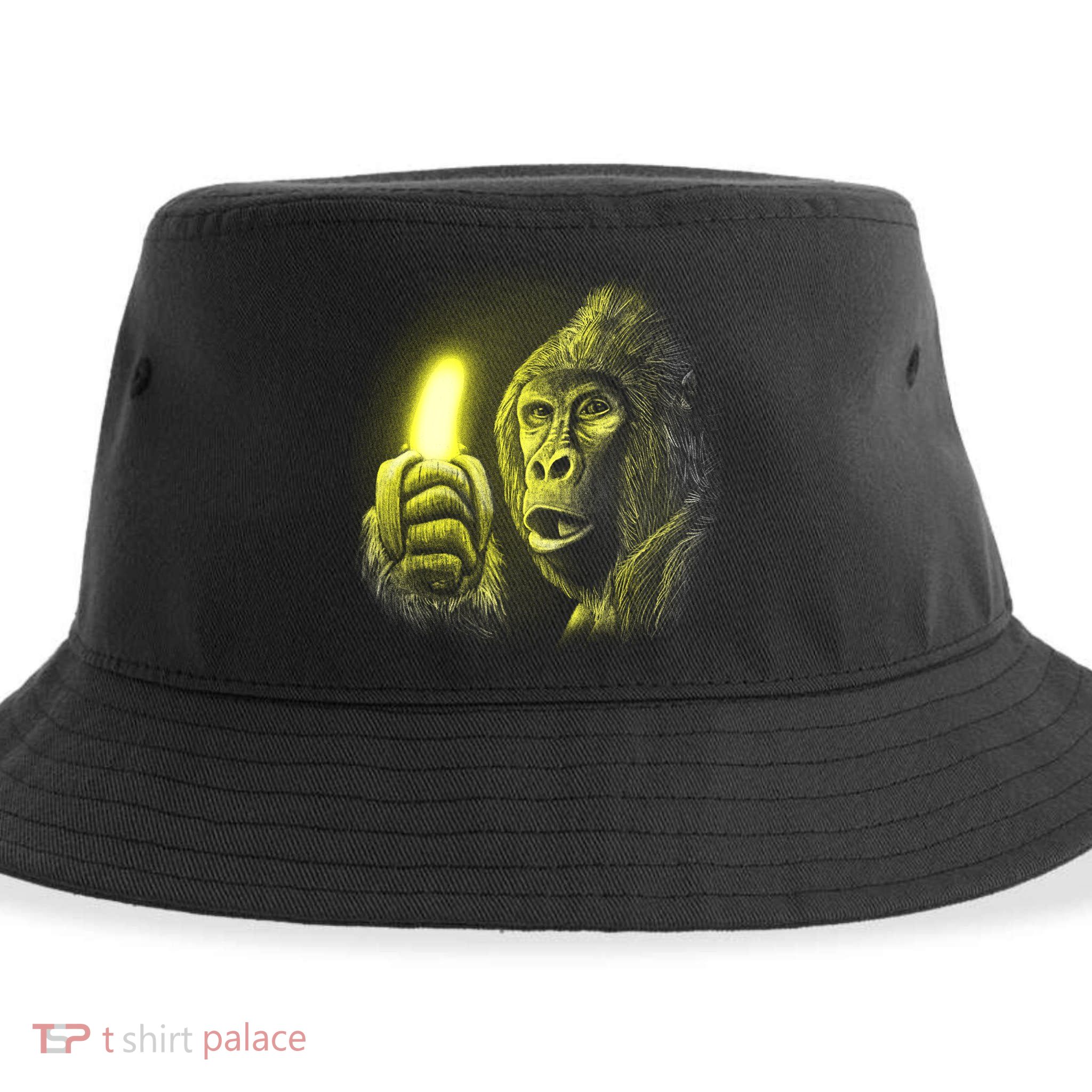 Neon Gorilla Holding Banana Sustainable Bucket Hat