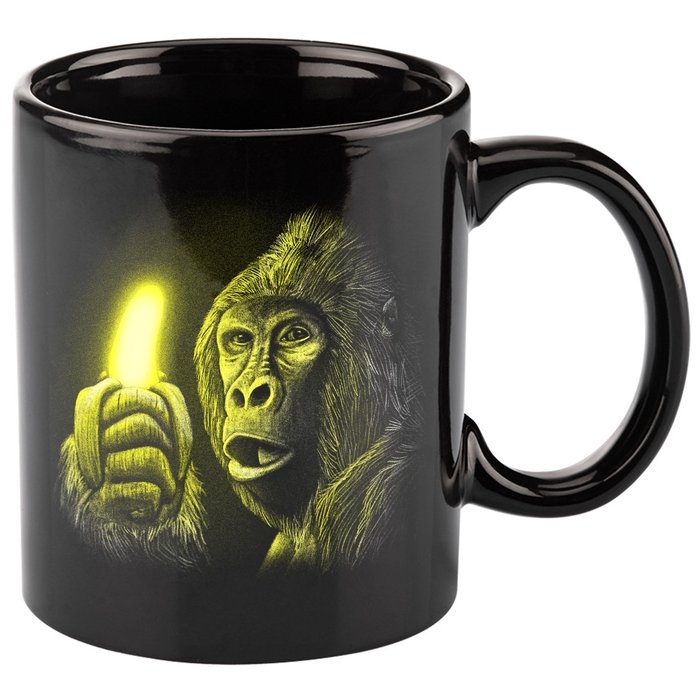 Neon Gorilla Holding Banana 11oz C Handle Ceramic Mug