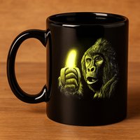 Neon Gorilla Holding Banana 11oz C Handle Ceramic Mug
