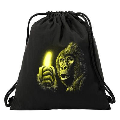 Neon Gorilla Holding Banana Drawstring Bag