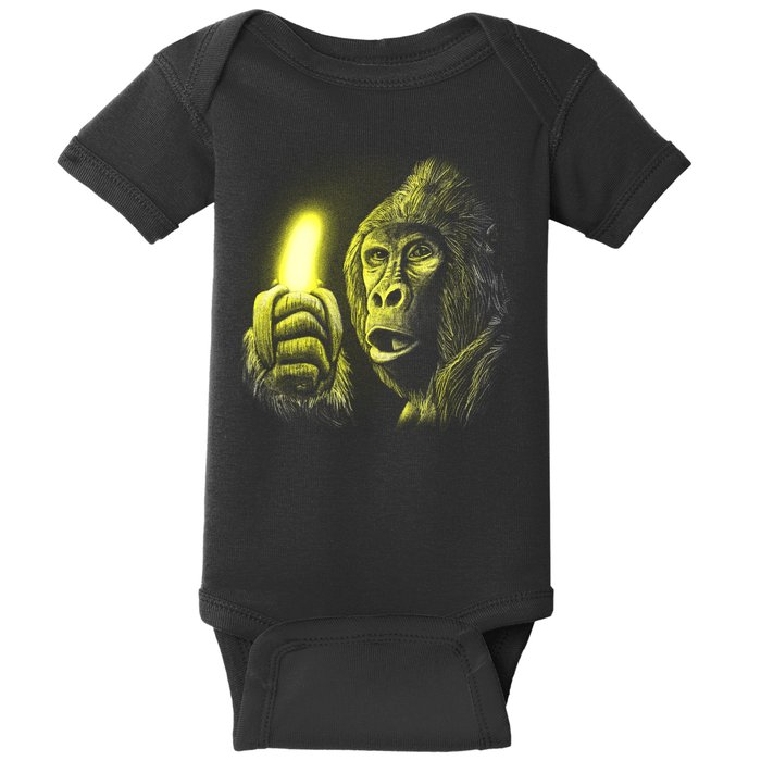 Neon Gorilla Holding Banana Baby Bodysuit