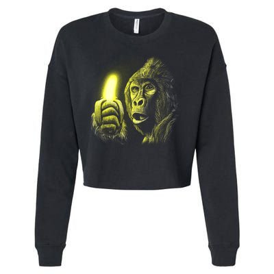 Neon Gorilla Holding Banana Cropped Pullover Crew