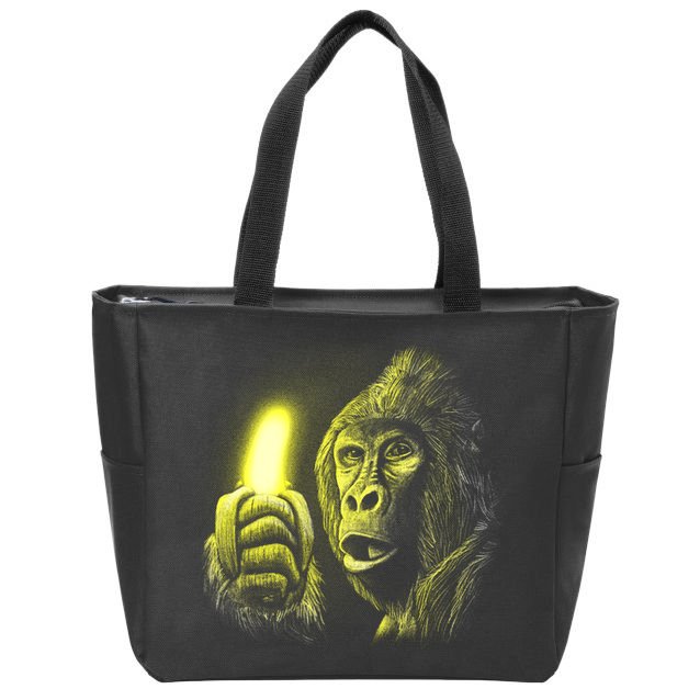 Neon Gorilla Holding Banana Zip Tote Bag
