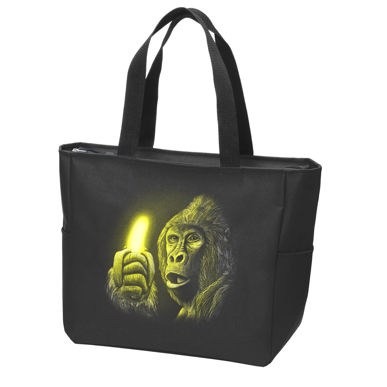 Neon Gorilla Holding Banana Zip Tote Bag