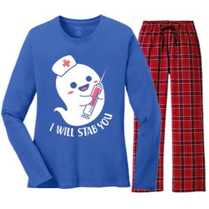 Nurse Ghost I Will Stab You Funny Halloween Costume Meaningful Gift Women's Long Sleeve Flannel Pajama Set 