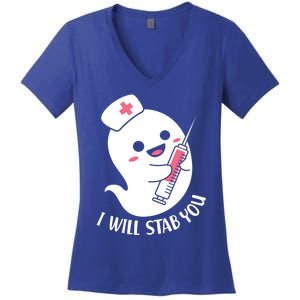 Nurse Ghost I Will Stab You Funny Halloween Costume Meaningful Gift Women's V-Neck T-Shirt