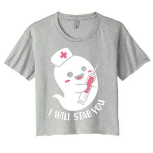 Nurse Ghost I Will Stab You Funny Halloween Costume Meaningful Gift Women's Crop Top Tee