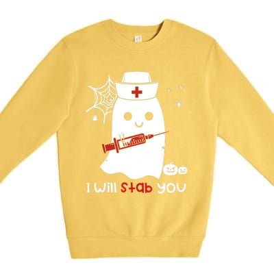 Nurse Ghost I Will Stab You Cute Gift Funny Halloween Gift Premium Crewneck Sweatshirt