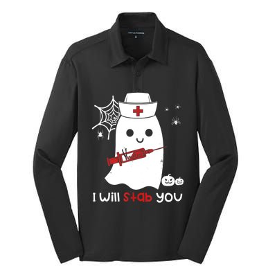 Nurse Ghost I Will Stab You Cute Gift Funny Halloween Gift Silk Touch Performance Long Sleeve Polo