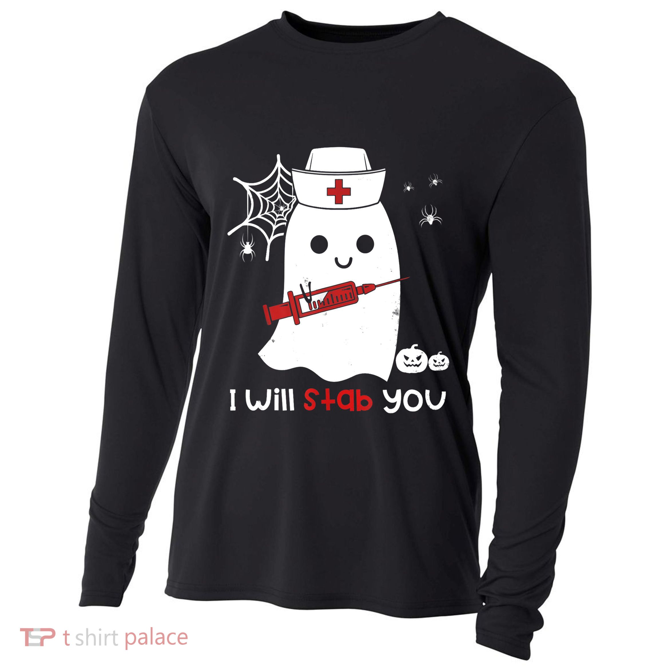 Nurse Ghost I Will Stab You Cute Gift Funny Halloween Gift Cooling Performance Long Sleeve Crew