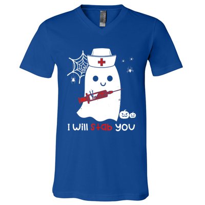 Nurse Ghost I Will Stab You Cute Gift Funny Halloween Gift V-Neck T-Shirt