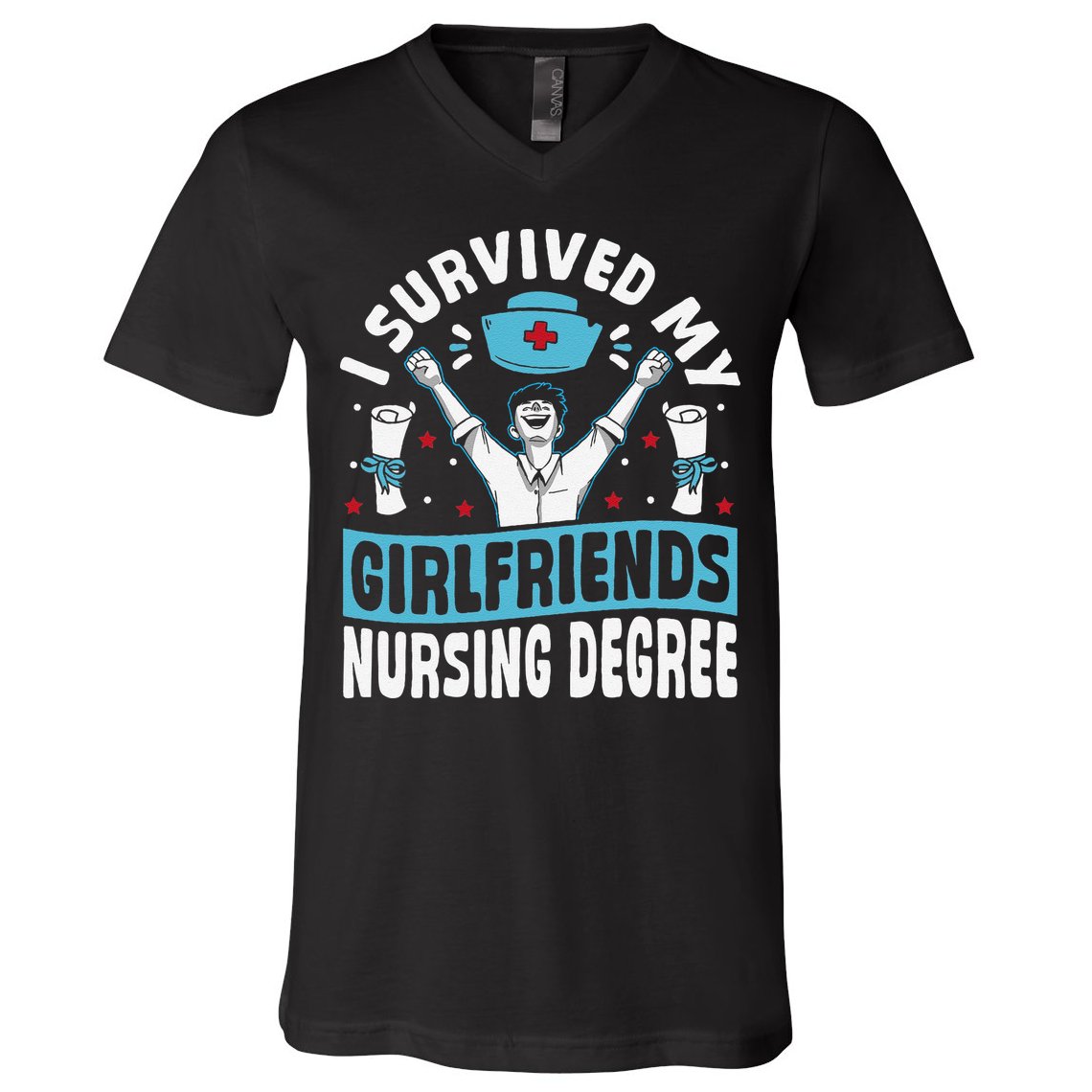 Nurse Graduation I Survived My Girlfriends Nursing Degree V-Neck T-Shirt