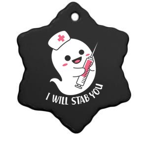 Nurse Ghost I Will Stab You Funny Halloween Costume Gift Ceramic Star Ornament