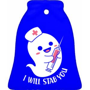 Nurse Ghost I Will Stab You Funny Halloween Costume Gift Ceramic Bell Ornament