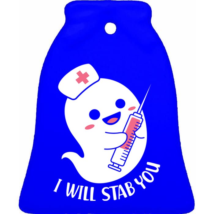 Nurse Ghost I Will Stab You Funny Halloween Costume Gift Ceramic Bell Ornament