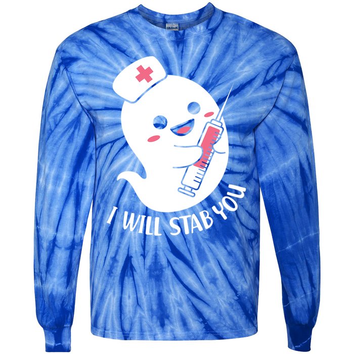 Nurse Ghost I Will Stab You Funny Halloween Costume Gift Tie-Dye Long Sleeve Shirt